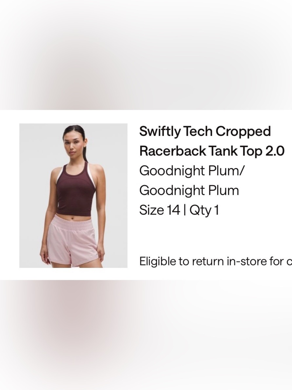 lululemon Swiftly Tech Cropped Racerback Tank Top - Goodnight Plum